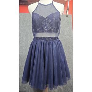Teeze Me Navy Blue & Silver Glittered Homecoming Formal Mini Dress Size 3